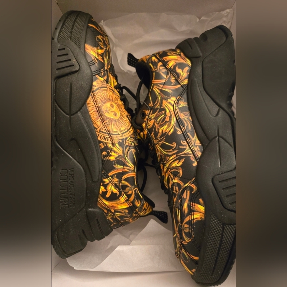 Versace Jeans Collection Black and Gold Patterned Sneakers